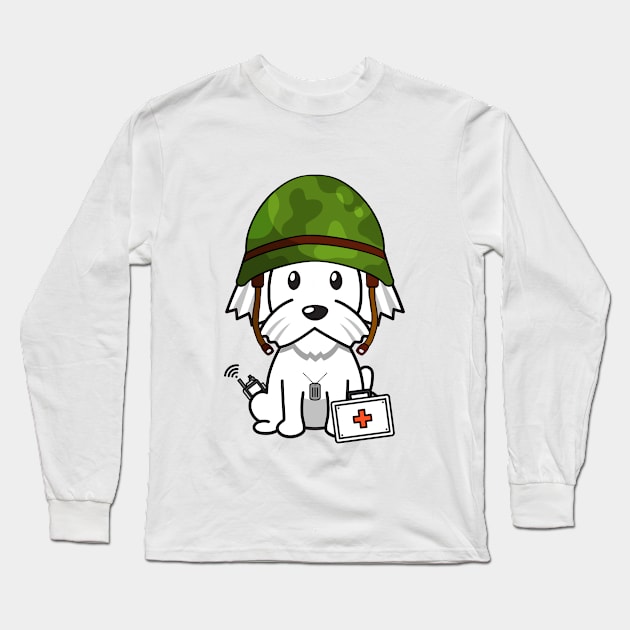 Cute White dog is an army medic Long Sleeve T-Shirt by Pet Station